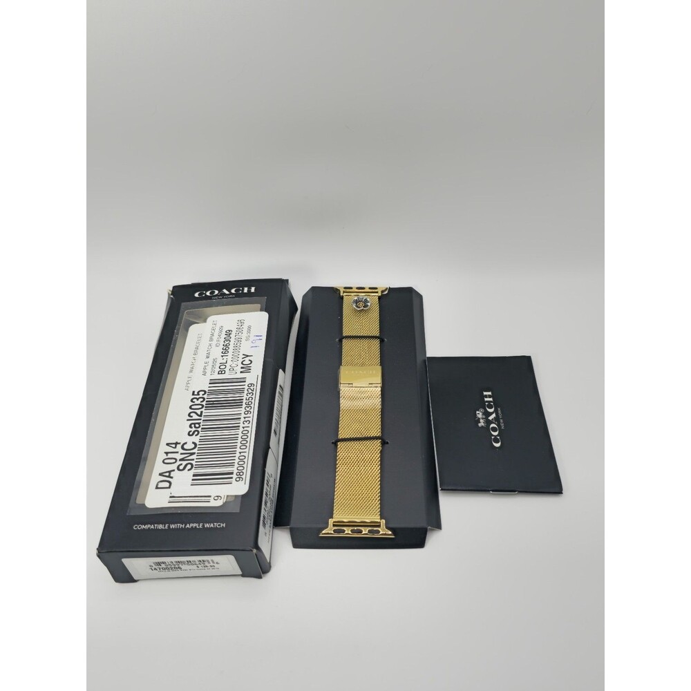Coach Gold Mesh Tea Rose Charm Apple Watch Band 38/40/41mm Goldtone